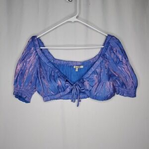Miss Selfie Metallic Crop Top Jr XL Purple Puff Fairycore Festival Disco
